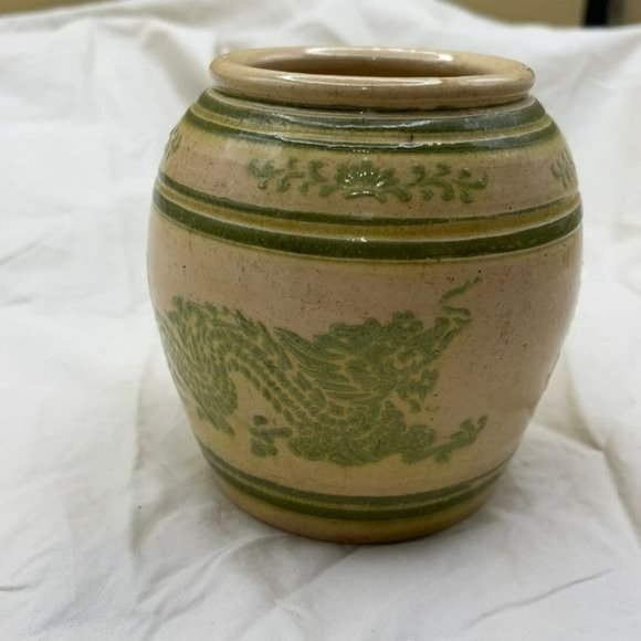 Natural/Green Embossed Glazed Dragon Pottery Vase